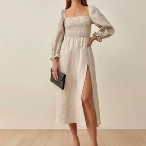 Reformation Gitane Linen Dress in Oatmeal Size S NWOT